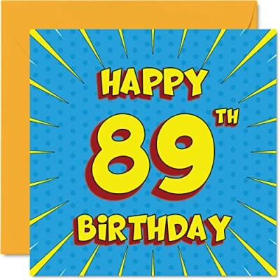 Image of Fun 89th Birthday Cards for Men Woman Comic Book Happy Card Grandpa Grandma Nanny Dad Mum Great Grandad Auntie Uncle Gran, 145mm x Greeting Cards,