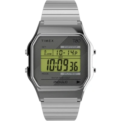 Image of Timex Unisex T80 34 mm Watch Stainless Steel Expansion Band Digital Dial Silver Tone Case TW2R79100