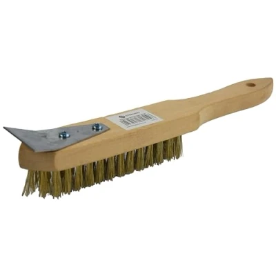 Image of BBQ Grill Cleaning Wooden Brush Metal Wire with Scraper Remover