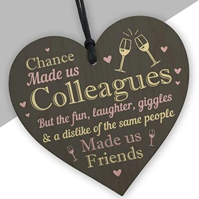 Image of Red Ocean Colleague Gifts Chance Made Us Colleagues Novelty Wooden Hanging Heart Leaving Work Gift Plaque Friendship Sign