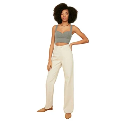Image of Trendyol Women Young High Waist Wide Leg 90&#039;s Jeans Ecru
