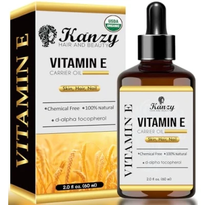 Image of Kanzy Vitamin E Oil for Face &amp; Skin 100% Naturally Sourced Plant Based Organic Pure Hair d Alpha tocopherol Body Women Men, Strengthens Moisturizes Nails 60ml