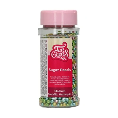 Image of FunCakes Sugar Pearls Medium Metallic Harlequin: Cake Sprinkles, Great Taste, Perfect for Decorating, Edible Pearls. 80 g.
