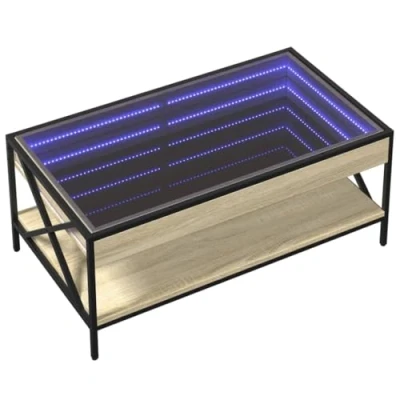 Image of vidaXL Coffee Table with Infinity LED Mirror/Sonoma Oak Multi Functional End/Side/Couch for Living Room/Bedroom 90x50x38 cm/Engineered Wood and Metal/Sturdy/Adjustable RGB Lights