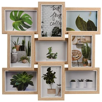 Image of 9 Multi Aperture Layered Photo Frame Wall Mounted Wooden Picture Collage Display Family Frames 44cm
