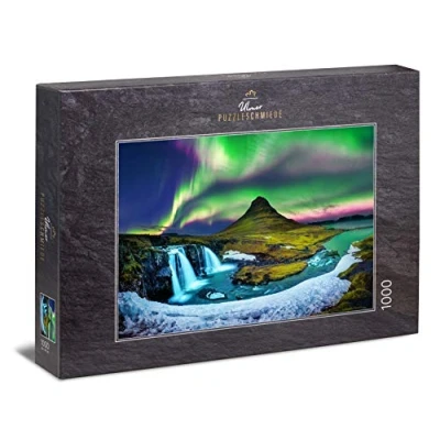 Image of Ulmer Puzzleschmiede puzzle Kirkjufell 1000 pieces jigsaw Northern lights above the famous mountain in Iceland