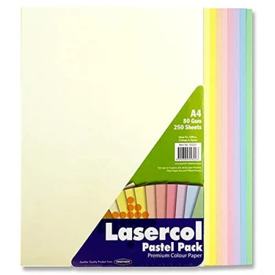 Image of Premier Stationery Lasercol A4 80 GSM Paper Pastel Rainbow (Pack of 250 Sheets), Multi Coloured, S4553223