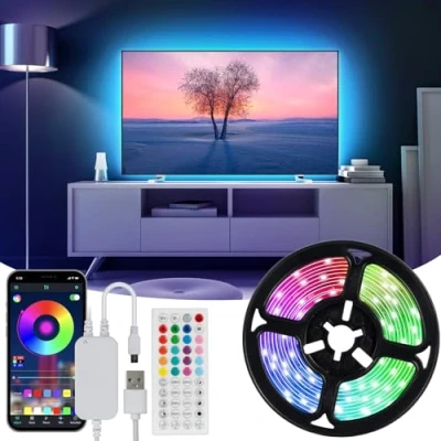 Image of Hoobabuy LED TV Backlight, Strip 3 Metres, Suitable for 40 55 Inch TVs and PCs, App Control Remote Control, RGB, 30 LEDs/m, USB Operation