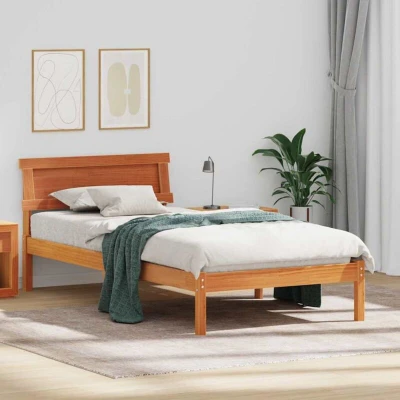 Image of Bed Frame with Headboard Wax brown 90 x 200 cm Solid pine wood Vidaxl
