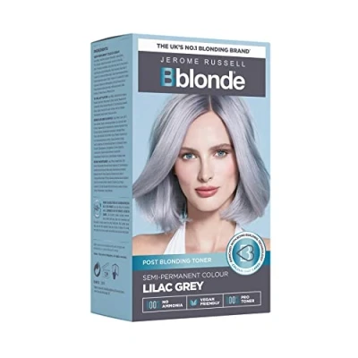 Image of Jerome Russell Bblonde Lilac Grey Post Blonding Toner Semi Permanent Hair Dye Kit for Pre Lightened &amp; Blonde with Brazil Nut Oil, No Ammonia Vegan