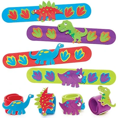 Image of Baker Ross FC814 Dinosaur Snap on Bracelet Kits Pack of 4, Boys Party Bag Fillers, Arts and Crafts for Kids, Kids Favours