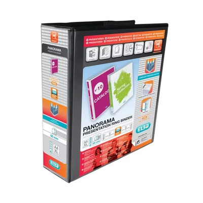 Image of Elba A4+ Panorama 4 D Ring Presentation Binder, 65 mm Capacity, 90 Spine Black, Pack of 4, 365638