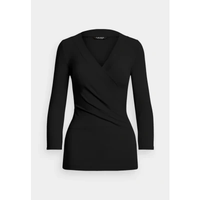 Image of Lauren Ralph Surplice Jersey TOP Long sleeved top, Women&#039;s, Size: Small, Black