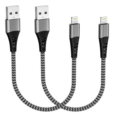 Image of iPhone Charger Cable 0.3M 2Pack[Apple MFi Certified], USB to Lightning Short Nylon Fast Charging Lead Wire for Apple 14 13 12 Pro Max XR XS 8 7 6 iPad