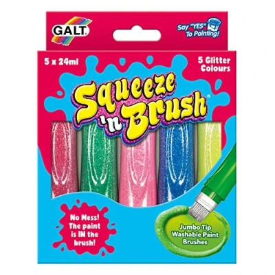 Image of Galt Toys, Squeeze &#039;n Brush 5 Glitter Colours, Tipped Paint Pens, Ages 3 Years Plus