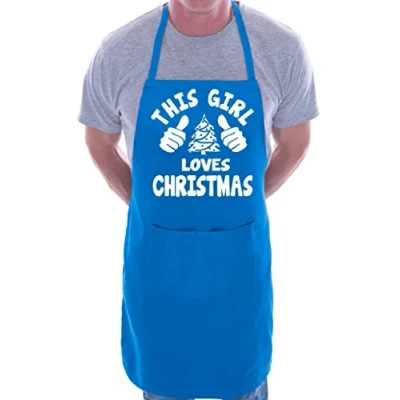 Image of This Girl Loves Christmas Santa Xmas BBQ Cooking Novelty Apron Blue