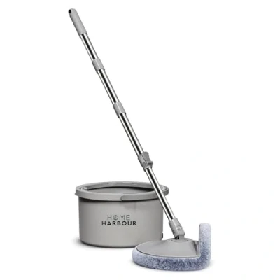 Image of HH1 Spin Mop and Bucket Set 2 in 1 360 Quick Spinning Clean Dirty Water Separation Wringing System Rotating Suitable for All Flooring With Handle Microfibre Velcro Head (Grey)