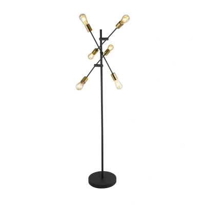 Image of Armstrong 6 Light Floor Lamp Black &amp; Satin Brass Metal