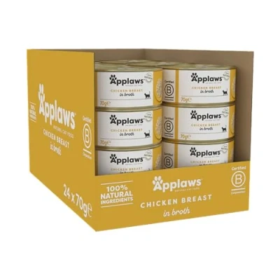 Image of Applaws 100% Natural Wet Cat Food, Chicken Breast in Broth 70 g Tin​, 24 x Tins