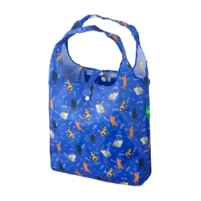 Image of ECO CHIC Lightweight Foldable Reusable Shopping Bag Water Resistant Tote (Beloved Cats Blue)