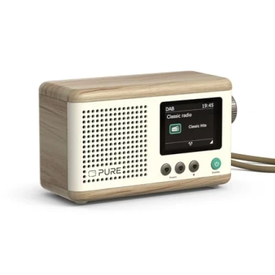 Image of Classic Mini Portable digital radio DAB+ &amp; FM Bluetooth 5.3 15 hours battery life 2 equaliser options 2.4 inch colour display Carrying strap Cotton white/oak Compact lightweight