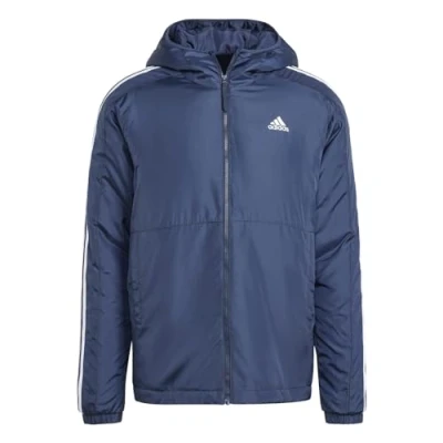 Image of adidas Men&#039;s Essentials 3 Stripes Insulated Hooded Jacket, legend ink, S