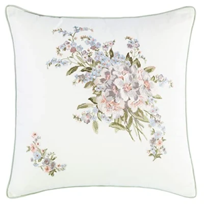 Image of Laura Ashley Home Throw Pillow Cotton Envelope Closure, Elegant Decor for Couch or Bed, 18&quot; x 18&quot;, Harper Pale Green