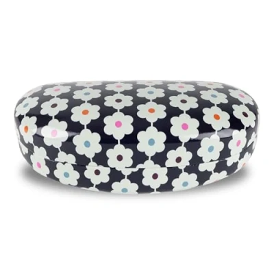 Image of LAGO TERRA Retro Floral Print Hard Shell Sunglasses Case Daisy Chain Navy (Large)