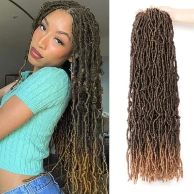 Image of 1 Packs Faux Locs Crochet Hair 24 Inch, Wavy Locs, Short Nu Hair, Dreadlocks Goddess (20 Roots/Pack) #T1B/27