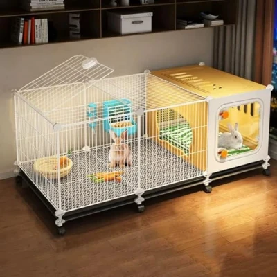 Image of YLEPHNE Rabbit Hutch Indoor Bunny Cage, DIY Cage with Skylight, Guinea Pig Small Animal Pet Playpen for Pig(105x45x45cm)