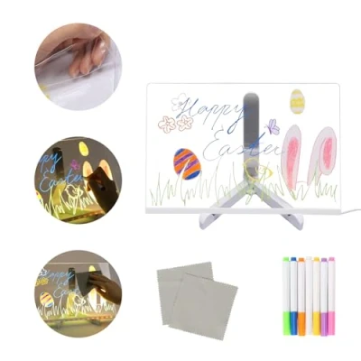 Image of Landifor Acrylic Dry Erase Board with Light, LED Note Memo Letter Message Glowing 7 Pen for Desk Office School Home