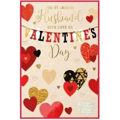Image of Husband Valentine Card Love Hearts Size: 23cm x 15.5cm (9&quot; x6&quot;) A