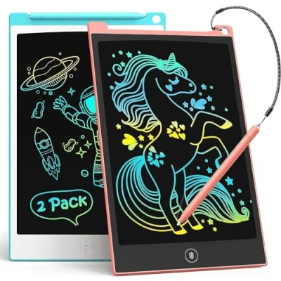 Image of TECJOE 2 Pack LCD Writing Tablet, 8.5 Inch Drawing Board for Kids, Reusable Learning Pads Airplane Travel Toys 3 4 5 6 Year Old Boys Girls Toddlers, Educational Doodle Scribbler Gifts Birthday