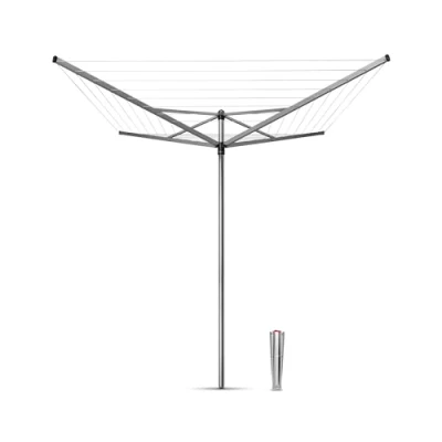 Image of Brabantia Topspinner 40 Metres of Clothes Line UV Resistant &amp; Non Slip Lining Smooth Turns Umbrella System Rotary Dryer with Ground Spike 45 mm Metallic Grey ø 271 cm