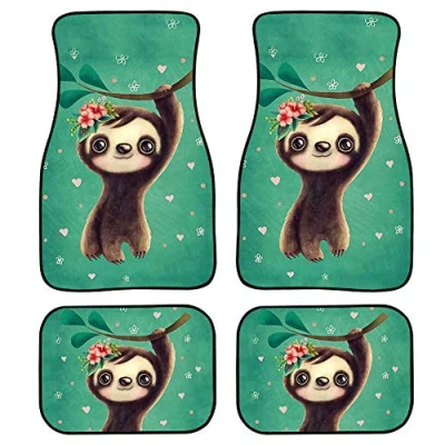 Image of SEANATIVE Car Front&amp;Rear Floor Mats Full Set of 4PCS Cute Cartoon Animal Sloth Design Non Slip Carpet Soft Comfort Foot Pads