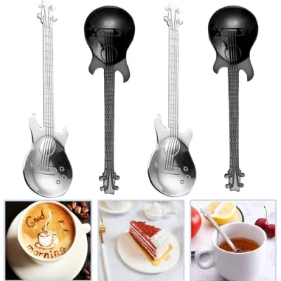Image of 4 Pcs Guitar Spoons, Stainless Steel Coffee Spoon, Dessert Mini Sugar Demitasse Spoons Tea Scoop Set for Stirring Drink Mixing Milkshake Jam Ice Cream Espresso Hot Chocolate