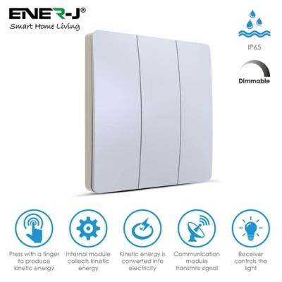 Image of Ener J 3 Gang Wireless Kinetic Switch Dimmable/Non Dimmable (white body)