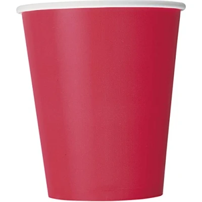 Image of Vibrant Ruby Red Solid Paper Cups (9oz) 8 Count Vibrant, Eco Friendly Disposable Drinkware for Parties and Events