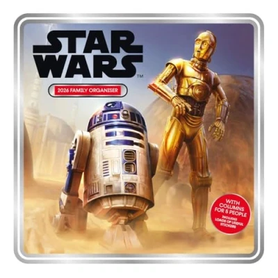 Image of 2026 FAMILY ORGANISER STAR WARS CLASSIC 5 COLUMN MONTH TO VIEW SQUARE WALL CALENDAR OFFICIAL PRODUCT
