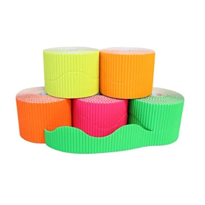 Image of Bright Ideas Fluorescent Corrugated Border Rolls for School Displays Arts and Crafts, 5 Assorted Rolls,10cm x 7.5m, Shocking Pink, Outrageous Orange, Lime Green, Lemon Yellow, Tangy Tangerine. BI7874.