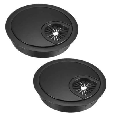 Image of 2 Pack Desk Grommet Kit Zinc Alloy Computer Desktop Grommets Wire Organizers Table Cable Cord Round Hole Cover for Home and Office (Ø60mm（2 3/8 Inch）, Flat Black)