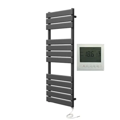 Image of Greened House Richmond Electric Heated Towel Rail Black Flat Panel Bathroom Radiator (500mm W x 1200mm H + 7 Day Timer)