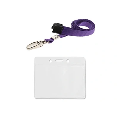 Image of ID Card It 1 Secure Pass Badge Holder and Lanyard Neck Strap (Purple Metal Clip)