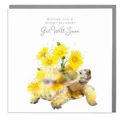 Image of Wishing You A Speedy Recovery Tortoise Get Well Soon Card with Grey Envelope by Lola Design