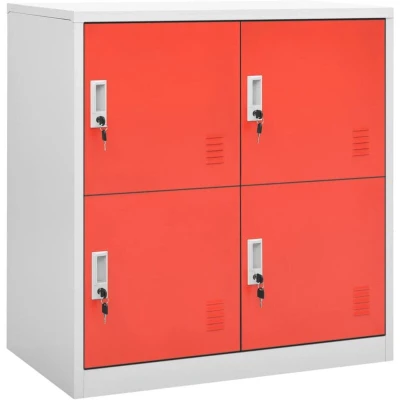 Image of vidaXL Steel Locker Cabinet with Locks Modern Industrial Style, Light Grey and Red, Secure Office School Storage Solution