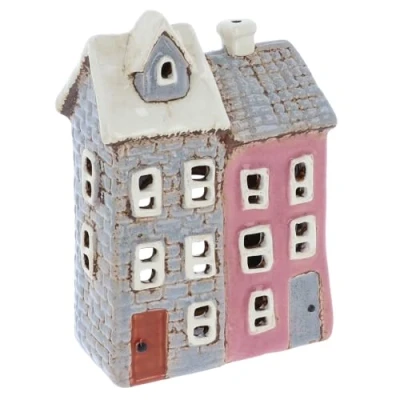 Image of Shudehill Giftware Village Pottery Ceramic Tealight Holder Tile and Brick Pastel House Collection (Two House)