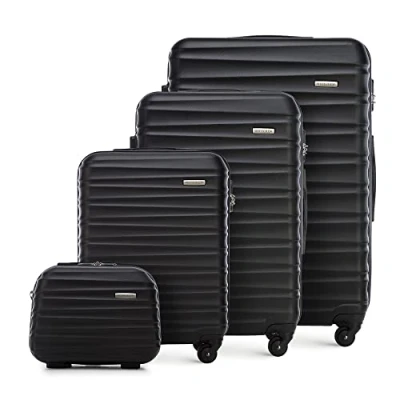 Image of WITTCHEN Travel Suitcase Carry On Cabin Luggage Hardshell Made of ABS with 4 Spinner Wheels Combination Lock Telescopic Handle Groove Line Set suitcases Black