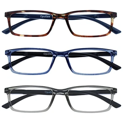 Image of OPULIZE See Blue Light Blocking Glasses 3 Packs Narrow Frame Spring Hinges Sleep Computer Gaming Anti Reflective Brown Transparent Grey Mens Womens BBB9 237 +0.00