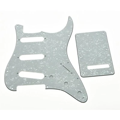 Image of KAISH 11 Hole ST/Strat Style Pickguard SSS Pick Guard with ST Back Plate Tremolo Trem Cover for USA/Mexico Stratocaster/Strat White Pearl