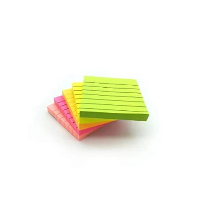 Image of 6 Pads Lined Bright Colour Sticky Post Notes Removable Adhesive 76x76mm 100 Sheets Per Pad Orange, Pink, Green, Yellow